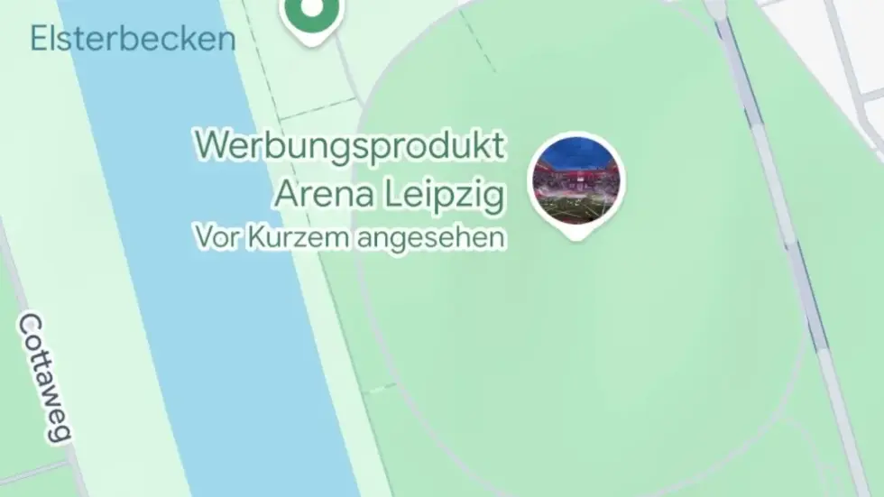 Bei Google-Maps wurde das Fußballstadion von RB Leipzig ("Red Bull Arena Leipzig") umbenannt.