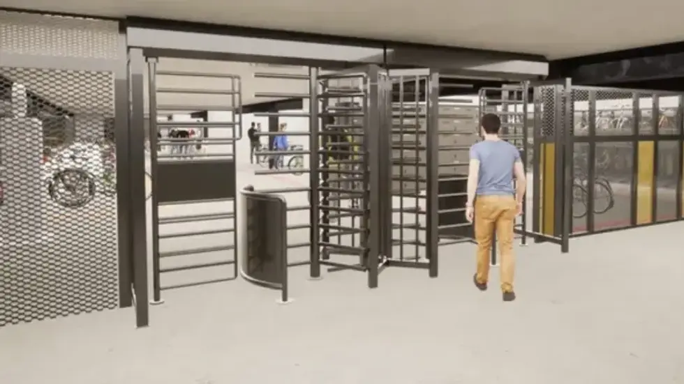 So soll der Eingang des neuen Fahrradparkhauses am Leipziger Hauptbahnhof aussehen.