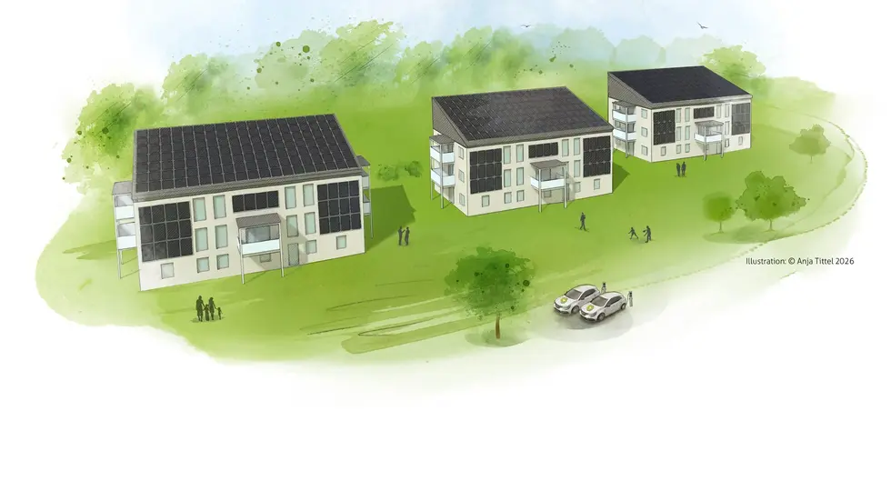 Illustration der drei hochgradig energieautarken Mehrfamilienhäuser in Schwarzenberg.