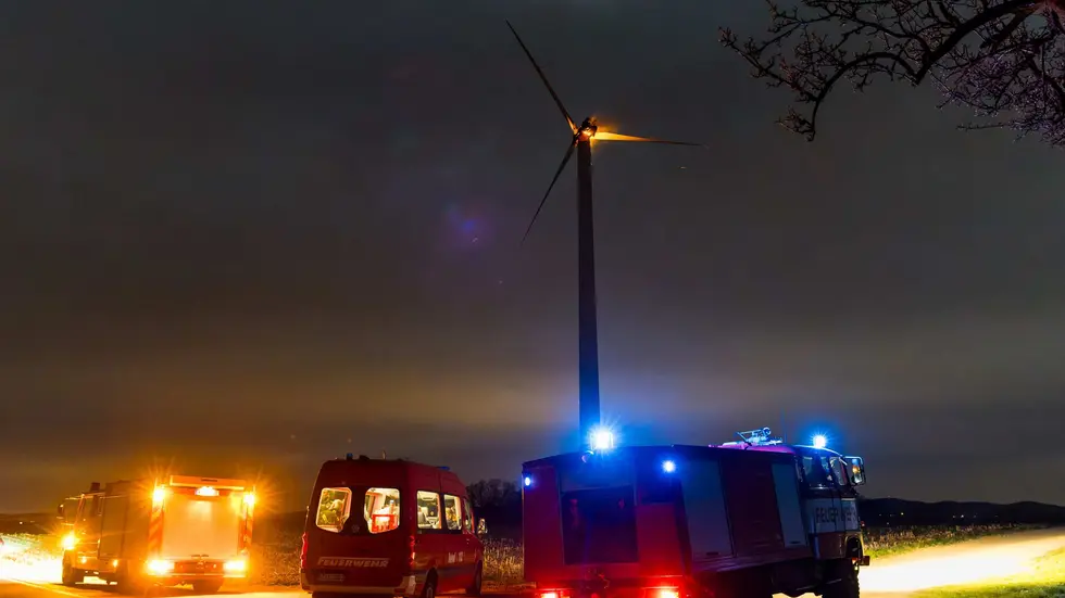 Im Maschinenraum des Windrades war in der Nacht zum Montag in Croswitz ein Feuer ausgebrochen