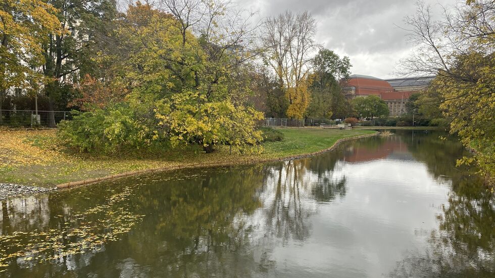 Der Leipziger Schwanenteich mit seinem kleinen Park zwischen Hauptbahnhof und Opernhaus. Der Leipziger Schwanenteich mit seinem kleinen Park zwischen Hauptbahnhof und Opernhaus.