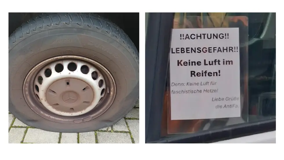 Zu ihrer Motivation haben die Täter einen Zettel an der Scheibe auf der Seite des Fahrers hinterlassen.