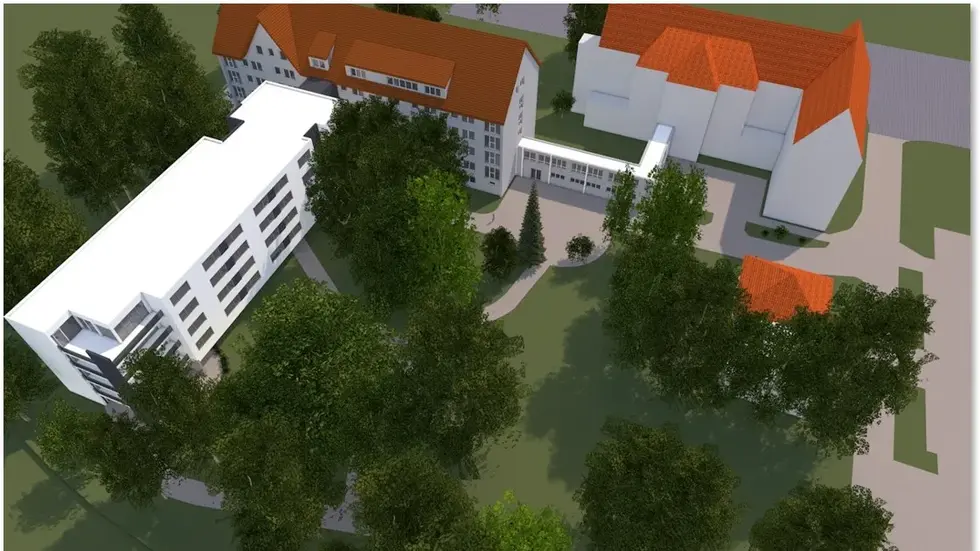 Links im Bild der geplante Neubau