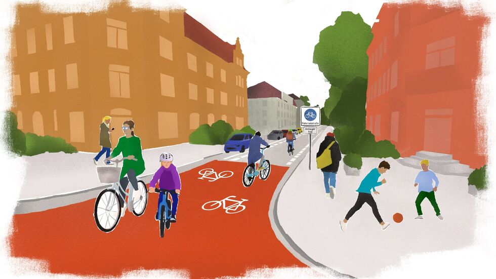 Eine Visualisierung der Radroute West an der Hermsdorfer Straße. OB Hilbert zeigte sich davon überzeugt. Eine Visualisierung der Radroute West an der Hermsdorfer Straße. OB Hilbert zeigte sich davon überzeugt.