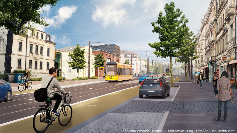Radwege, moderne Gehwege und Co: So soll die Königsbrücker Straße mal aussehen.