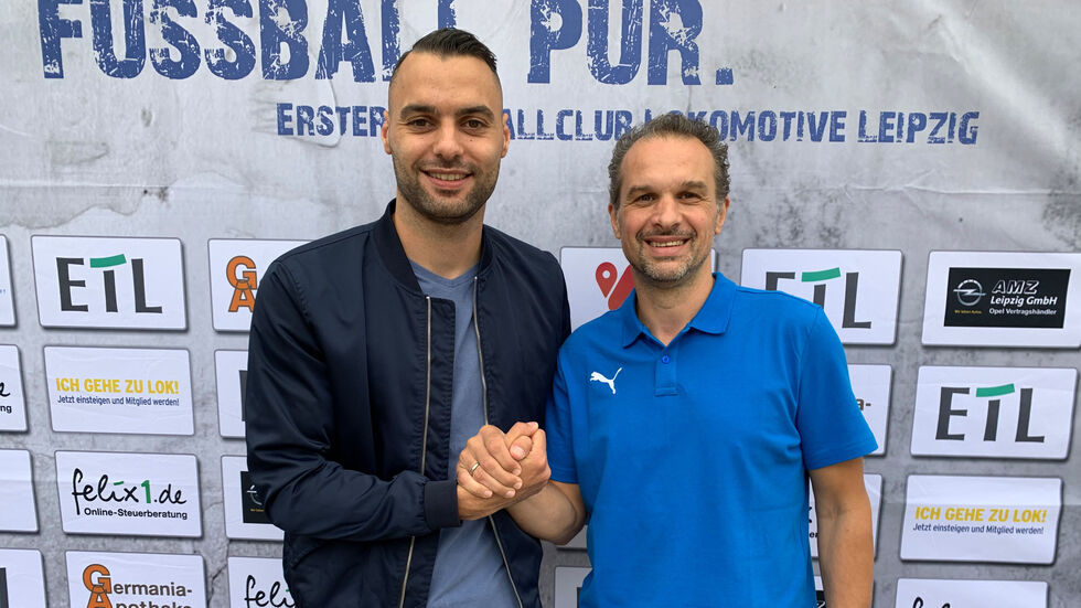 Lok-Spieler Djamal Ziane und Trainer Almedin Civa - Foto: (c) Lok Leipzig Lok-Spieler Djamal Ziane und Trainer Almedin Civa