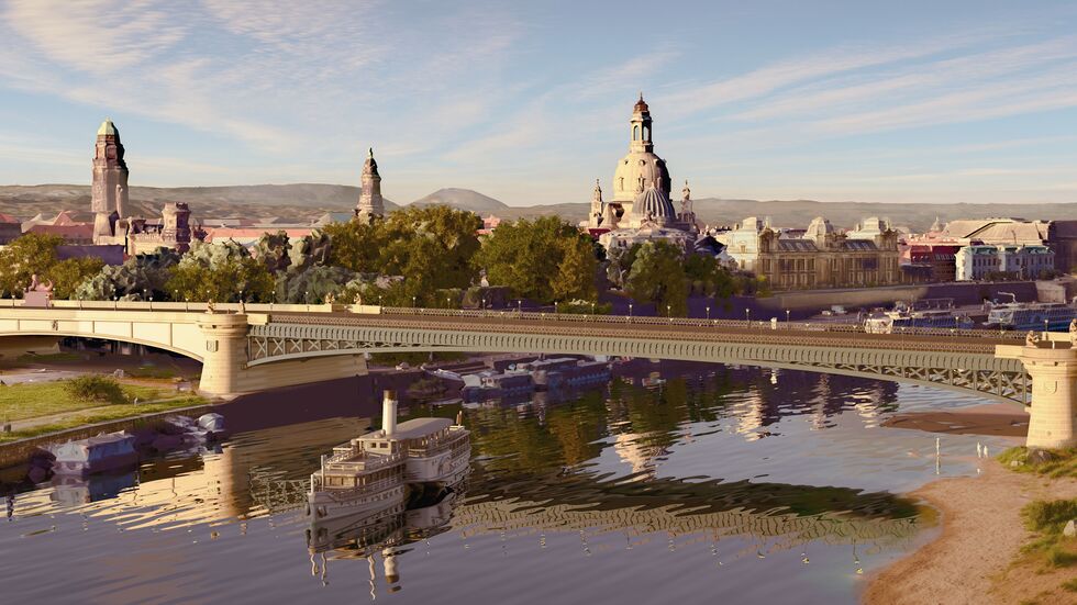 So könnte die historisierende Brücke aussehen: Sandsteinpfeiler wie einst - das vorhandene Fundament wird genutzt - dazu eine schmale Brücke, die sich in die Altstadtsilhouette einfügt