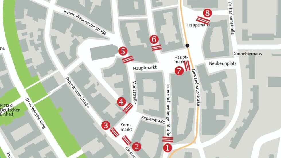 Hier sind alle acht Sperren eingezeichnet. 